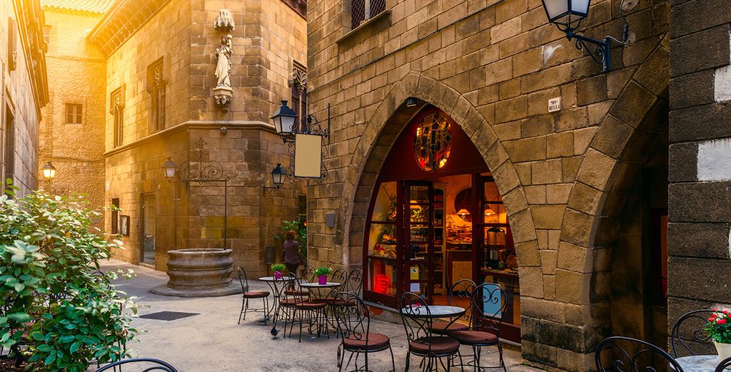 Beautiful Cobbled streets in Barcelona, Spain