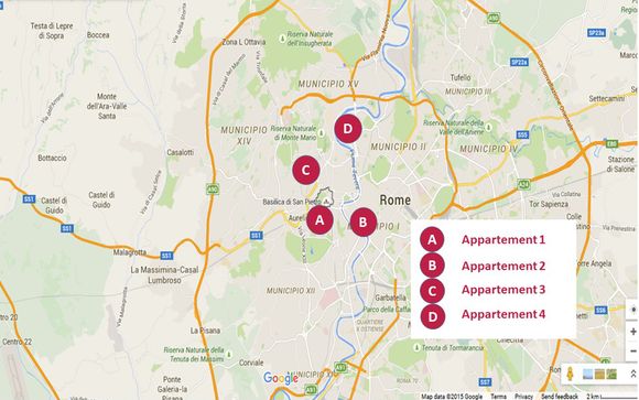 Adresses et situation géographique des 4 appartements